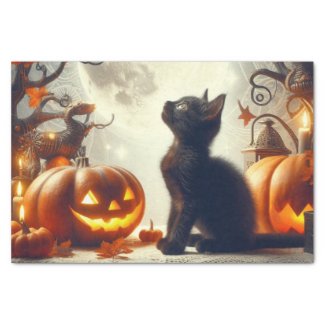 Vintage Halloween Black Cat Tissue Paper