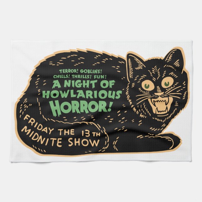 Vintage Halloween Black Cat Towel (Horizontal)