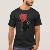 Vintage Halloween Black Cat Wearing a Devil Mask! T-Shirt