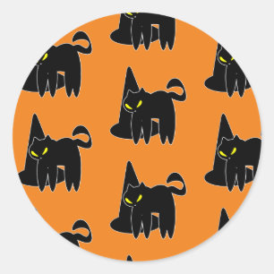 Vintage Halloween Black Cat Witch Orange Classic Round Sticker