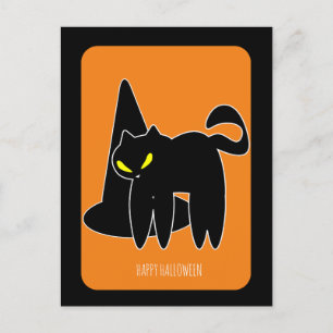 Vintage Halloween Black Cat Witch Postcard