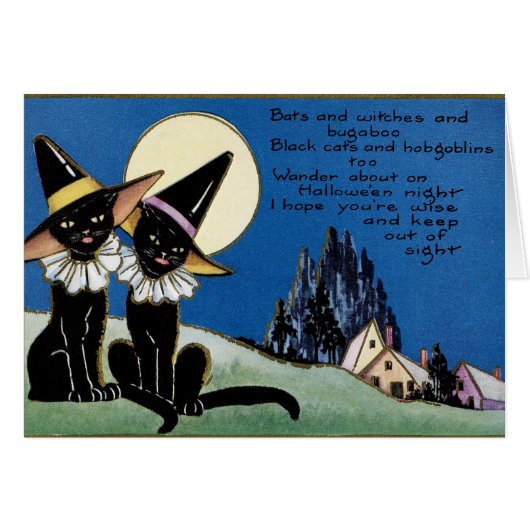 Vintage Halloween black cats add message card (Front Horizontal)