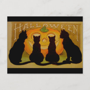 Vintage Halloween Black Cats & Jack-o’-Lantern Postcard