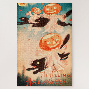 Vintage Halloween Black Cats & Jack-o-lanterns Jigsaw Puzzle