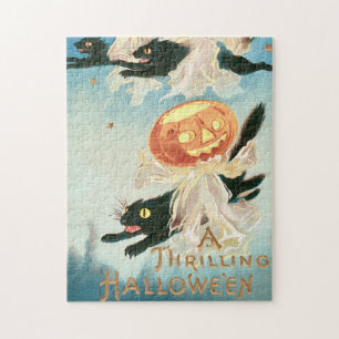 Vintage Halloween Black Cats Jigsaw Puzzle