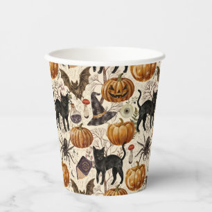 Vintage Halloween Black Cats & Pumpkins Paper Cups