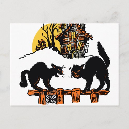 Vintage Halloween Black Cats Trick or Treat Postcard