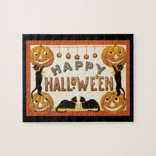 Vintage Halloween Black Cats with Jackolanterns Jigsaw Puzzle