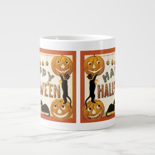 Vintage Halloween Black Cats with Jackolanterns Large Coffee Mug