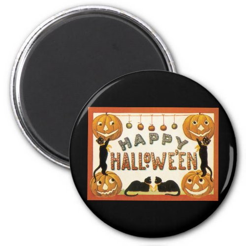 Vintage Halloween Black Cats with Jackolanterns Magnet