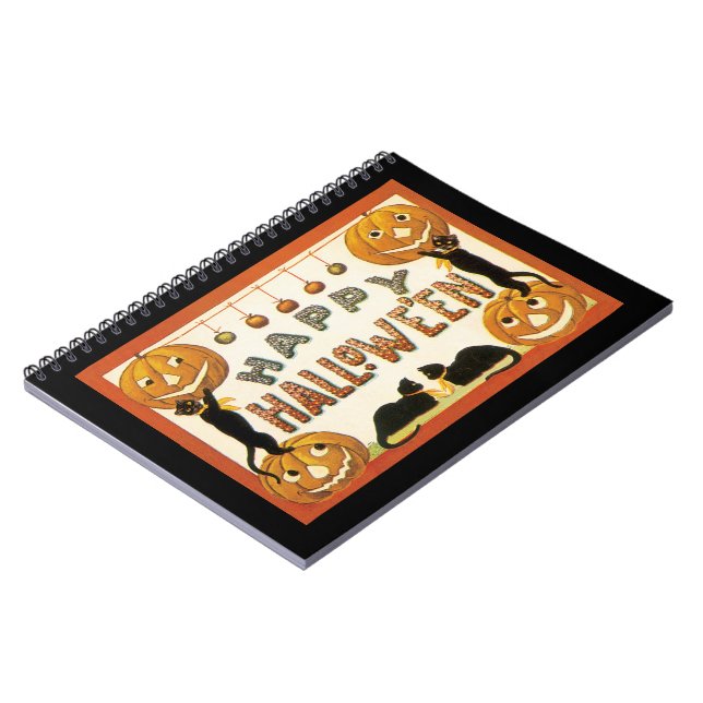 Vintage Halloween, Black Cats with Jackolanterns Notebook (Left Side)