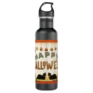 Vintage Halloween, Black Cats with Jackolanterns Stainless Steel Water Bottle