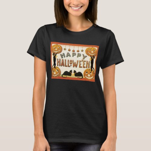 Vintage Halloween Black Cats with Jackolanterns T_Shirt