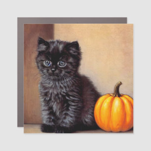 Vintage Halloween Black Kitten Illustration Car Magnet