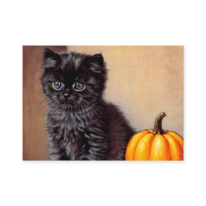 Vintage Halloween Black Kitten Illustration Enclosure Card