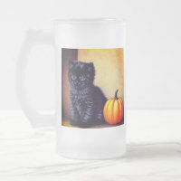 Vintage Halloween Black Kitten Illustration