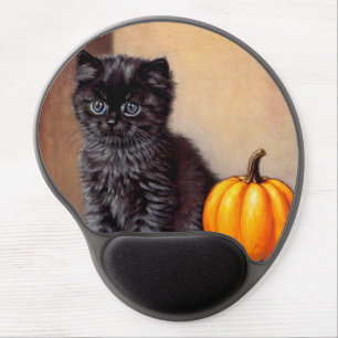 Vintage Halloween Black Kitten Illustration Gel Mouse Pad