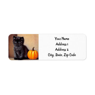 Vintage Halloween Black Kitten Illustration Label