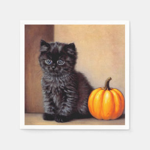 Vintage Halloween Black Kitten Illustration Napkins