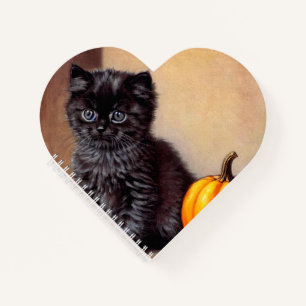 Vintage Halloween Black Kitten Illustration Notebook