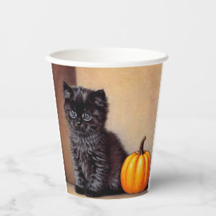 Vintage Halloween Black Kitten Illustration Paper Cups