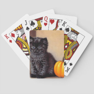Vintage Halloween Black Kitten Illustration Poker Cards