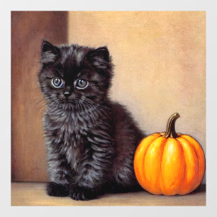 Vintage Halloween Black Kitten Illustration Window Cling