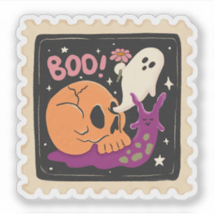 Vintage Halloween "Boo!" Skull & Ghost Stamp Sticker