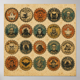 Vintage Halloween Bottle Cap Designs Poster