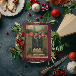 Vintage Halloween Boys And Pumpkins At Gate Card