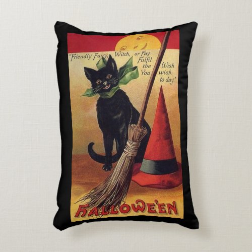 Vintage Halloween by Ellen Clapsaddle Black Cat Accent Pillow