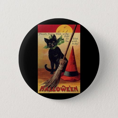 Vintage Halloween by Ellen Clapsaddle Black Cat Button