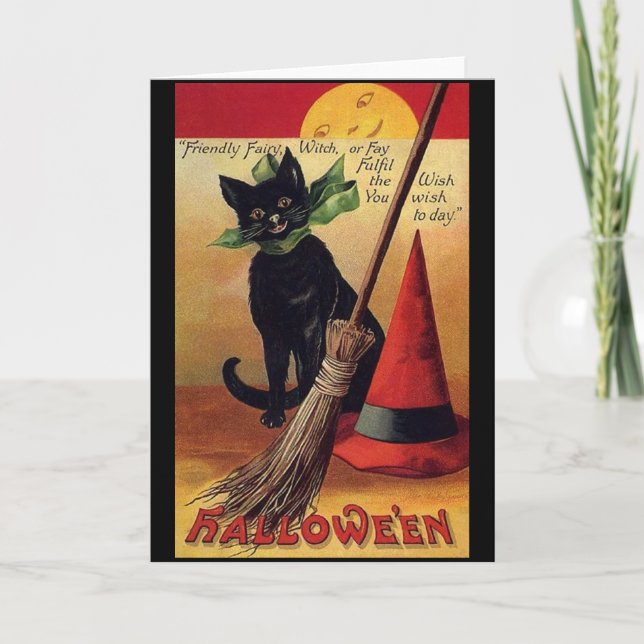Vintage Halloween by Ellen Clapsaddle, Black Cat Card (Front)