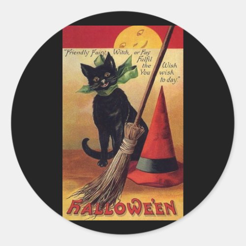 Vintage Halloween by Ellen Clapsaddle Black Cat Classic Round Sticker