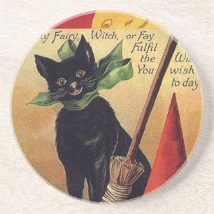 Vintage Halloween by Ellen Clapsaddle, Black Cat Coaster
