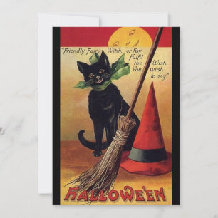 Vintage Halloween by Ellen Clapsaddle, Black Cat Invitation