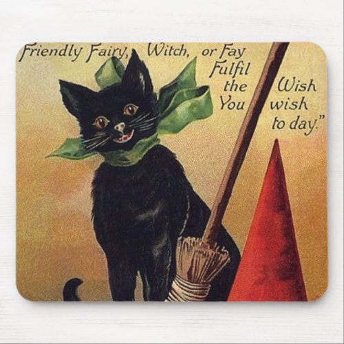 Vintage Halloween by Ellen Clapsaddle Black Cat Mouse Pad