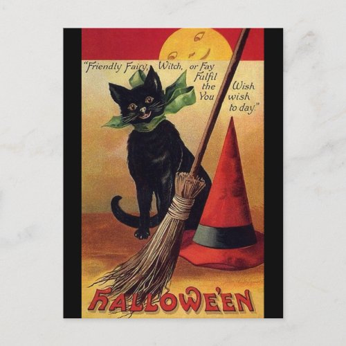 Vintage Halloween by Ellen Clapsaddle Black Cat Postcard