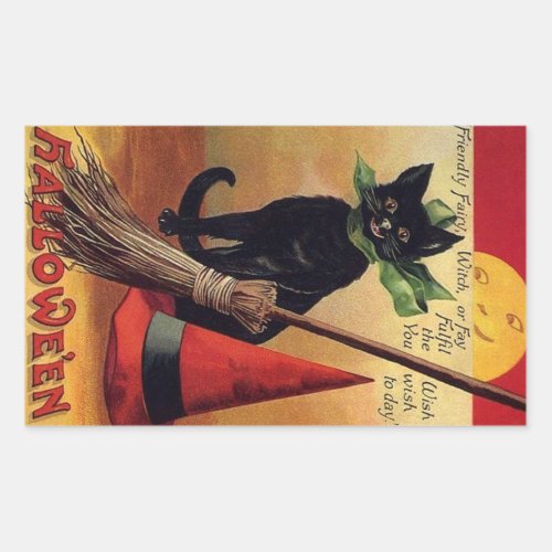Vintage Halloween by Ellen Clapsaddle Black Cat Rectangular Sticker