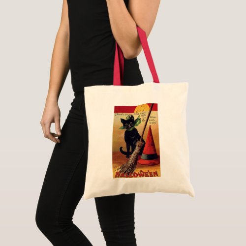Vintage Halloween by Ellen Clapsaddle Black Cat Tote Bag
