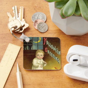 Vintage Halloween by Ellen Clapsaddle, Ghost Story Keychain