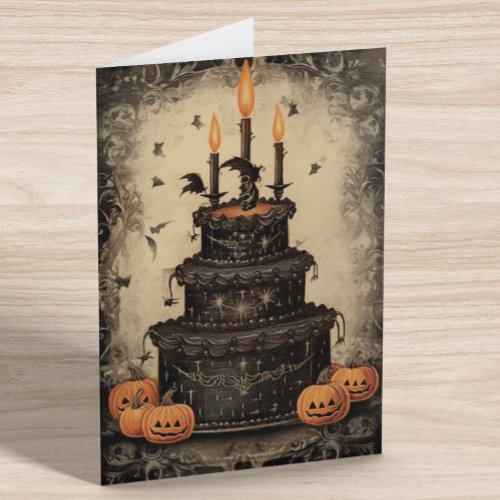 Vintage Halloween Cake Birthday  Card