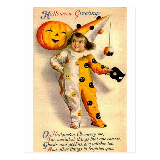 Vintage Halloween Invitation Costumed Girl And Pumpkin