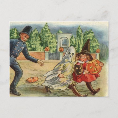 Vintage Halloween Card _ Policeman  Chidren