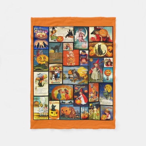 Vintage Halloween Cards Collage Fleece Blanket