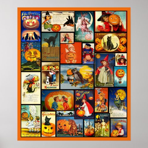Vintage Halloween Cards Collage Poster
