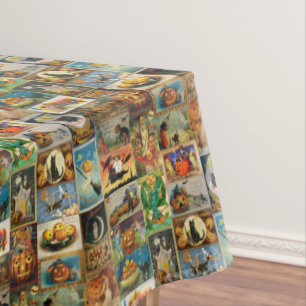 Vintage Halloween Cards Collage Tablecloth