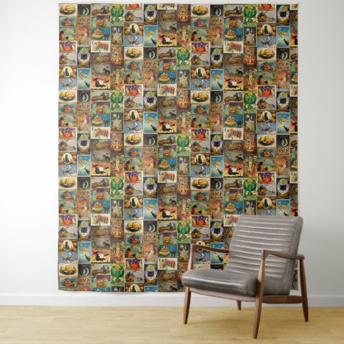 Vintage Halloween Cards Collage Tapestry