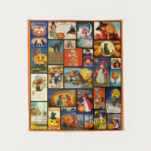 Vintage Halloween Cards Collage Tapestry
