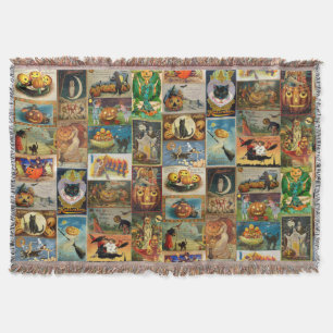 Vintage Halloween Cards Collage Throw Blanket